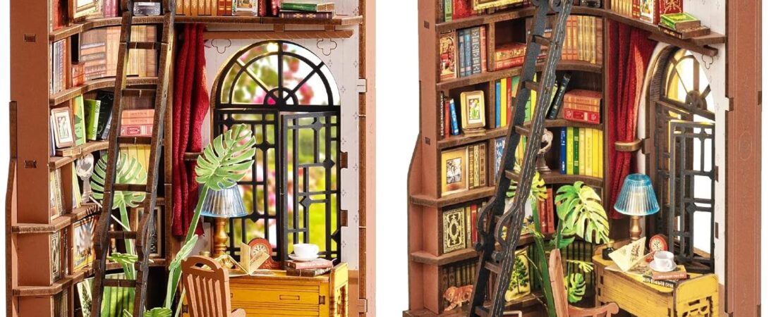 Rolife Book Nook Silent Corner Study — Puzzle 3D de Madeira com Luz LED